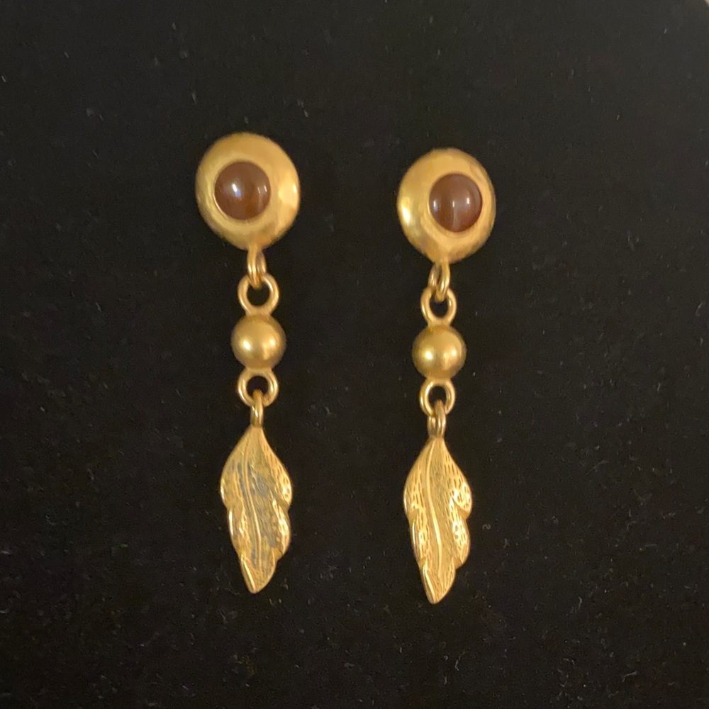 Gold and Brown Leaf Dangle Earrings